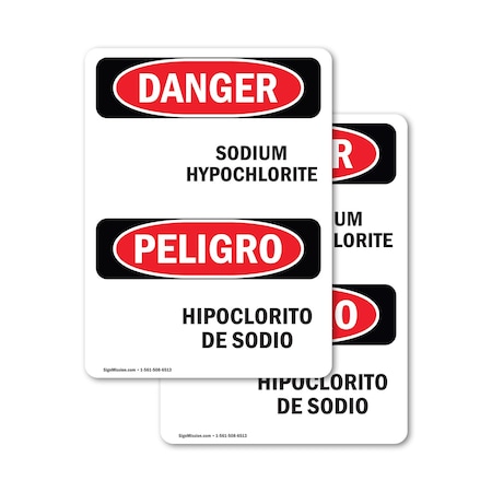 Signmission Sodium Hypochlorite-Hipoclorito De Sodio Danger Sign, Vinyl Decal, 5in W x 7in L, 2PK OS-2PACK-DS-D-57-VS-2042